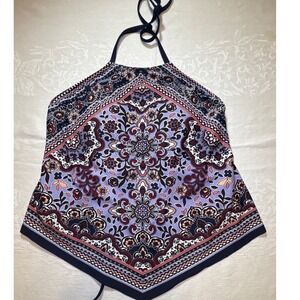 Kona Sol Purple Medallion Paisley Halter Handkerchief Tankini Swim Top Medium